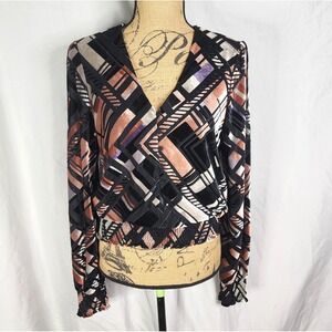 WHBM Size Medium Smocked Velvet Burnout V-neck Blouse White House Black Market